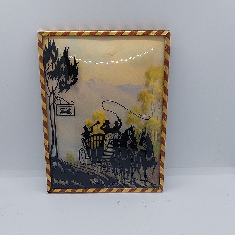 Vintage Carriage Silhouette Reverse Painted Convex Art